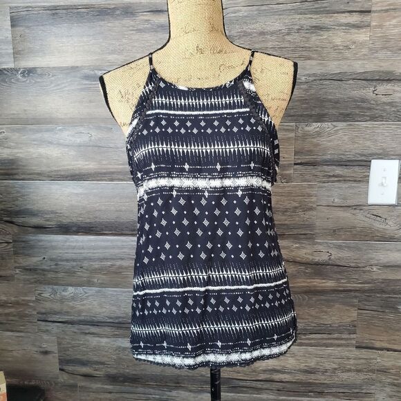 Mudd Boho Halter Top Black and White Women's Size Medium Lace - Picture 2 of 10